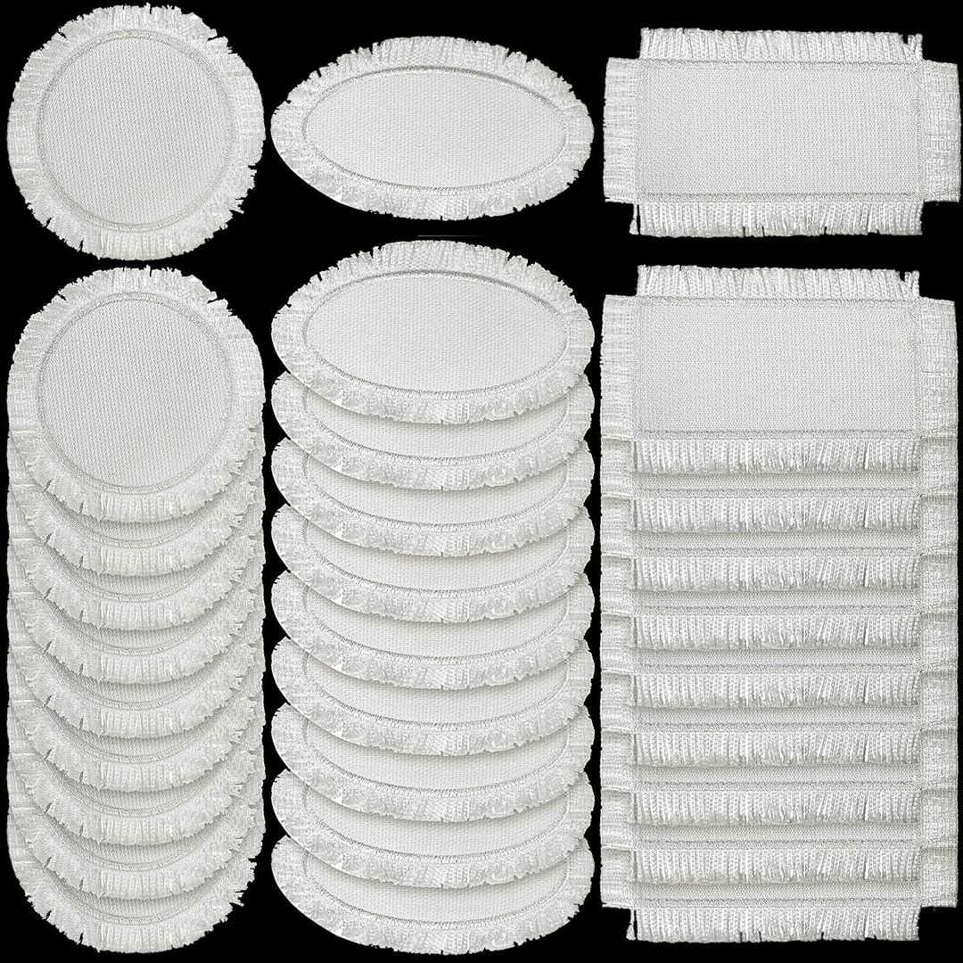 30 Pieces Sublimation Patches 3 Shapes Fabric Iron on Blank Patches Sublimation Blank for DIY Crafts Hat Caps Clothes Shoes Bags Backpacks Uniforms(Beige)