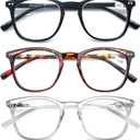 Reading Glasses Women Men Stylish Readers 1.0 Lightweight Reading Cheaters Glasses with Spring Hinges 3 Pack Black/Tortoiseshell/Clear