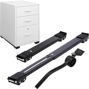 Lasnten Adjustable File Caddy Wheel Dolly with Metal Lifters 18.1 to 28.1 Inch Mobile File Cabinet Rollers Folder Racks Heavy Duty for Letter Legal Size Cabinet Office Home Mover Tool with Wheels