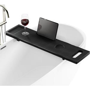 Tinamo Acacia Bathtub Caddy Tray Table | 39x9.8 Inch Large Bath Tub Wooden | Anti-Tipping, Sustainable Tub Tray for Bath tub | Bath-tub Accessories Holders for Bath-tub (Black Color)