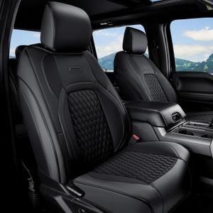 Coverado Custom Fit Front Seat Covers for Chevy Silverado/GMC Sierra 2007-2025 1500, 2015-2025 2500HD 3500HD Crew/Double/Extended Cab Faux Waterproof Leather (Black)