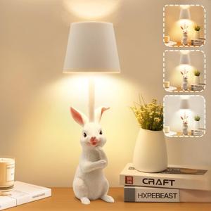TYNLED Rabbit Lamp - 3 Color Dimmable Nightstand Touch Control Lamp with USB C Charging Port for Bedroom, Dining Room, Office, Dorm (White)