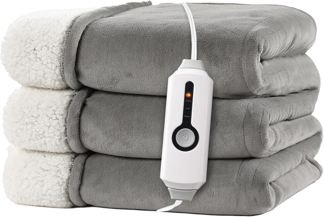 Electric Heated Blanket 72"x84" Full Size for Safe Overnight Sleeping, Dual-Sided Microplush & Sherpa for Bed Use, 4 Heat Settings & 10 Hours Auto Off, Cozy Relaxing, Machine Washable-Light Gray