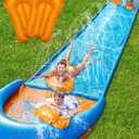 Spring Water Slip and Water Slide, 32FT Lawn Slip n WaterSlide for Kids Adults, Backyard Summer Outdoor Water Toys with Sprinkler, 2 Inflatable Bodyboards