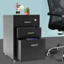Vertical File Cabinet, 3-Drawer Metal Mobile File Cabinet with Lock, 11 * 16 * 18.3In Filing Cabinet Under Desk with Tag Jacks for Home Office (Black)