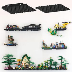 6 Wall Display Shelf for Lego Building Bricks, 4x5 inch Dual-Sided Display Shelf with 16x13 4.9mm Studs for Lego Shelf Display, Builders, Room Decor (Black)