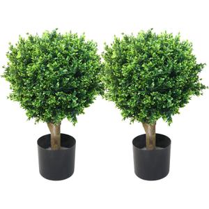 Hedyotis Topiary Artificial Trees - Set of Two 24-Inch-Tall UV-Resistant Shrubs - Indoor/Outdoor Fake Plants for Front Porch Decor by Pure Garden
