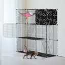 3-Tier Cat Cage, Indoor Cat Enclosures with Hammock Toy Bal Ladders, DIY Cat Playpen Detachable Metal Wire Kennels Kitten Crate Cats House Large Exercise Place for 1-2 Cats/Kitten, 42"x14"x42"