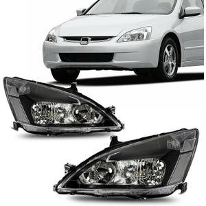 PHILTOP Headlights Assembly Fit for 2003 2004 2005 2006 2007 Honda Accord,Black Housing with Clear Reflector Clear Lens,OE Style Halogen Headlight Assemblies (Driver & Passenger Side)