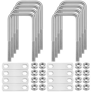 BOHUIZ 4 Sets Square U Bolts 2" W x 4.33" L, Stainless Steel U Bolts with Frame Plate and Hex Nut for Replacement Parts and Accessories for Ski Boat, Fishing Boat or Sailboat Trailer