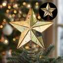 Gejoy 9.8 Inch Christmas Tree Topper Antique Mercury Glass Star Miniature Star Treetop Xmas Treetop Ornament for Tree Home Farmhouse Holiday Party Decorations(Gold, Vintage)
