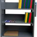 Workington Rolling Book Truck Book Cart with 3 Flat Shelves, Library Book Cart with Swivel Lockable Casters 3001 Gray