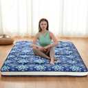 Dr.Futon Japanese Floor Futon Mattress Extra Thick Folding Roll Up Bed Topper Mat for Guest,Lounger and Tavel (Queen, Snow Blue)