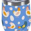 12 oz Insulated Wine Tumbler with Lid, Vibrant Chicken Seamless Pattern Stainless Steel Travel Tumbler Cups, Stemless Double Wall Vacuum Travel Mug for Coffee Wine Cocktail, Chicken Gifts for Women