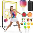 Indoor Paddle Game with Net, Portable Pickleball Set with Net for Family or Solo Fun, All in One Outdoor Sports - Badminton, Pingpong, Tennis for Lawn, Backyard, Camping, Beach
