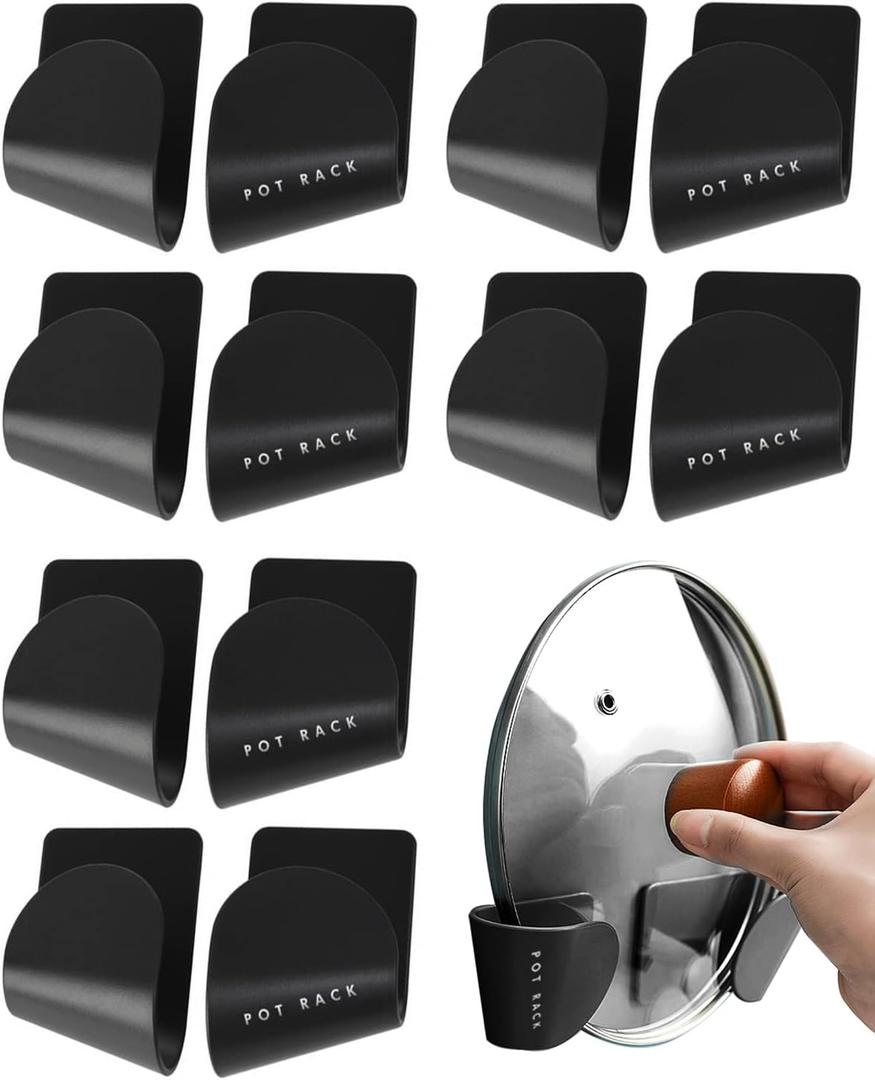 Tendiren Pot Lid Organizer, 6 Pairs of Adjustable Wall Mount Pot Lid Holder Cabinet Door, Pot and Pan Hangers for Kitchen Wall Mount, Cabinet Door Lid Organizer, Save More Space (Black)