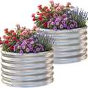 AHEONLAR 2 Pack 2x2x1.5ft Round Galvanized Raised Garden Bed Outdoor Metal Planter Box for Vegetables Steel Raised Beds for Gardening Silver