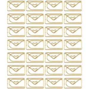 100PCS Envelope Shape Paper Clips Metal Funny Bookmarks Decorative Paper Clamps for School Office Home (Gold)