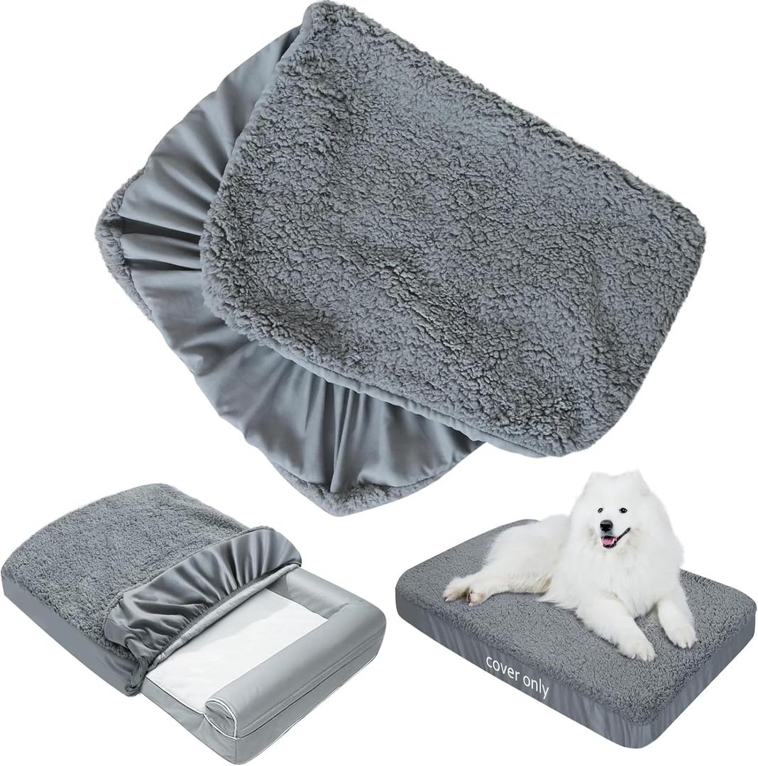 Dog Bed Covers 2 Pack Soft Plush Replacement Washable, Waterproof Pet Bed Liner Grey 36x27 Inches, for Dog/Cat, Cover Only