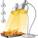 Heat Lamp for Food, Upgrade 250W Bulb x 3 - Each Lasting Over 4000 Hours, Food Heat Lamp with Flexible Arm, Catering Food Warmers for Buffet, Parties, Fast Food, Bakery (Silver) (Double-Head)