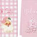 Christmas Kitchen Towels Pink Buffalo Plaid Santa Tree 18x26 Inch Set of 2 Dish Towels Hand Towels Kitchen Bathroom Seasonal Home Decoration