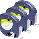 DYMO LetraTag Refills, Replacement for Dymo Label Maker Refills, 91330 Paper Label Tape 12mm (1/2" x 13ft) Compatible Dymo Lables for Letra Tag 100H 100T 200B QX50 (Black on White, 3 Pack)