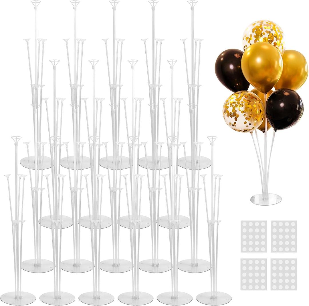 JOYYPOP 20 Sets Balloon Stand Kit, Balloon Sticks with Base Birthday Graduation Party Decorations Wedding (Clear 20 Pack)