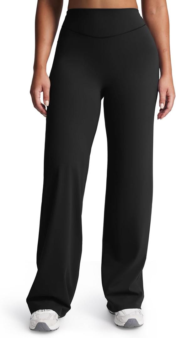 Aoxjox Women's Velura Straight Leg Yoga Pants, Buttery Soft PlushFlex Mid-Waist Wide-Leg for Workout & Casual Leggings (Medium, Black)