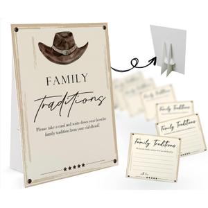 Cowboy Theme Favorite Family Traditions Baby Shower Games Set(1 Sign and 20 Cards), Games for Baby Shower, Wedding Shower, Bridal Shower, Game Night, Gender Reveal Party, Family Day Decorations 04