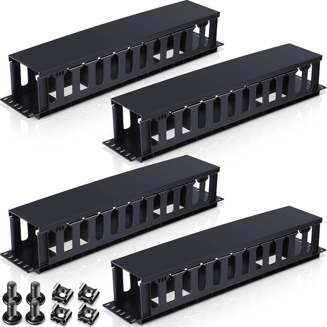 Taiyin 2 Pcs 2u 19 Inch Horizontal Cable Management Panel, 12 Slot Rack Cable Organizer with Removable Cover for Server & Network Rack