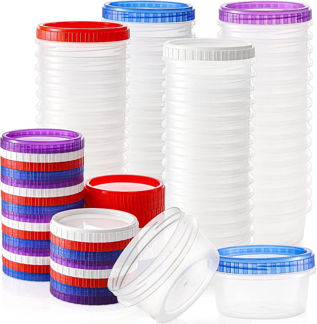 Okllen 40 Pack Small Storage Container Boxes, 10 OZ Food Container Jar with Airtight Screw Lid, Reusable Wide Mouth Slime Cup for Snack, Soup, Fruit, BAP Free, Sturdy Plastic