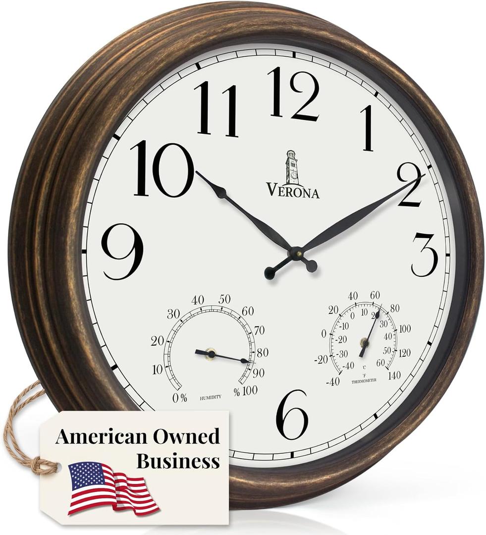 Outdoor Clocks for Patio Large Waterproof with Thermometer - 24 inch Indoor Outdoor Wall Clock with Temperature and Humidity Combo - Weatherproof, Accurate & Easy to Read for Pool, Garden & Home Decor