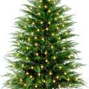 ENVEN 3FT Prelit Artificial Cedar Christmas Tree with Lights Plug in Power, Faux Cedar Potted Christmas Tree in Decorative Wicker Basket, Realistic Indoor Outdoor Holiday Decoration