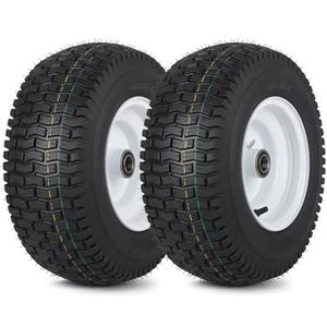 16x6.50-8 Lawn Mower Tires, 16x6.5-8" Tubeless Tractor Tires, 4" Centered Hub, 3/ 4" Bearing, Universal Fit Riding Mower and Garden Tractor Front Wheels, 4 Ply, V-Turf Pattern, 2 Pack