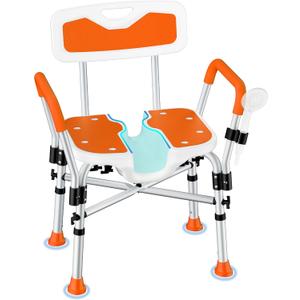 FSA/HSA Heavy Duty Shower Chair for Inside Shower, 500LBS Shower Chair with Arms Back, Padded Bath Seat with U-Shaped Cutout, Anti-Slip Adjustable Bath Stool for Seniors, Handicap, Pregnant, Orange
