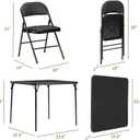 VECELO Folding Card Table and Chair Set of 5 Portable with Padded Tabletop, No Assembly Required, Black, 5 Piece Set