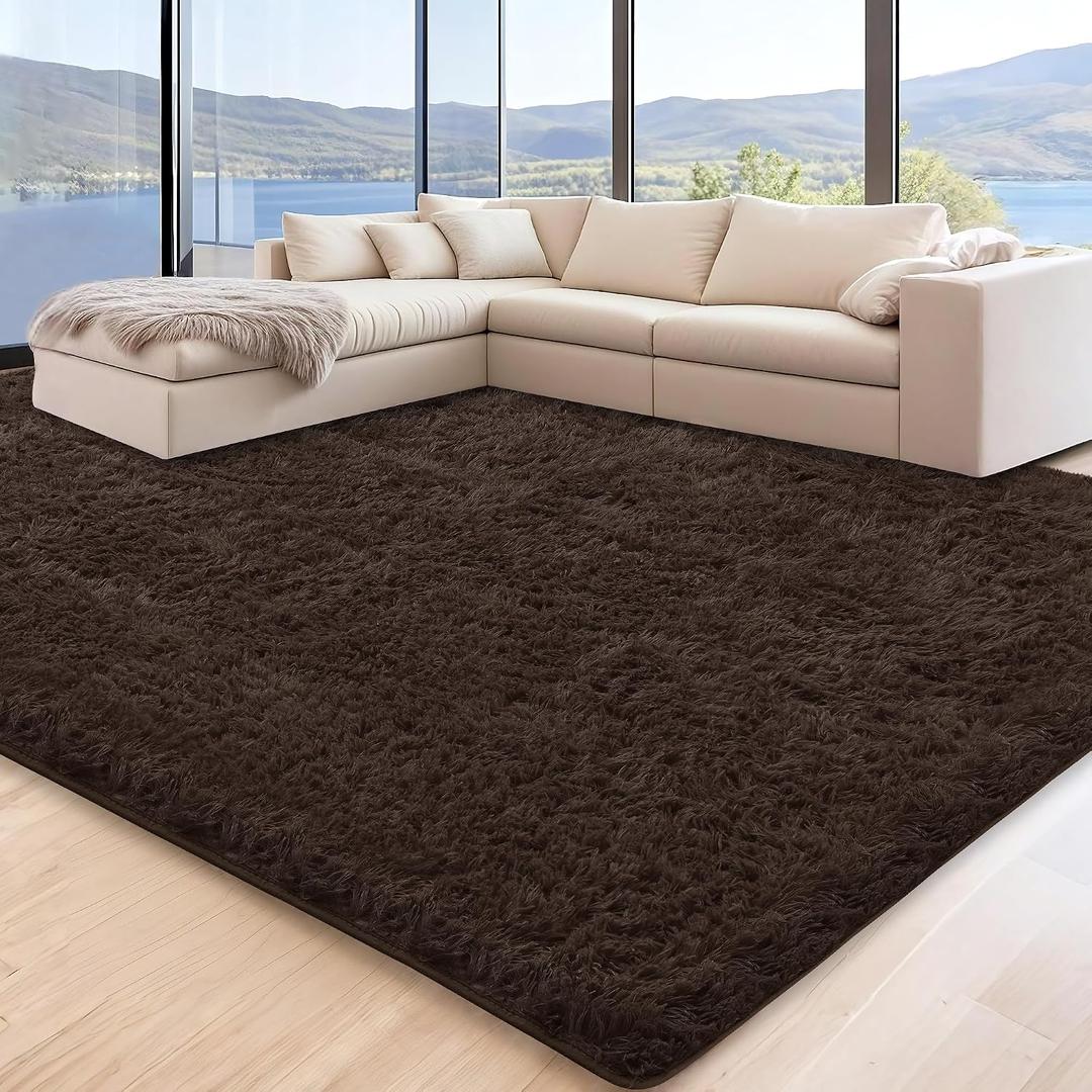 5x7 Brown Area Rugs for Living Room, Fluffy Shag Rug for Bedroom Nursery, Ultra Soft Comfy, Fuzzy Shaggy Plush Carpet for Kids Boys Girls Teen Dorm Indoor Home Decor, Upgrade Non-Slip