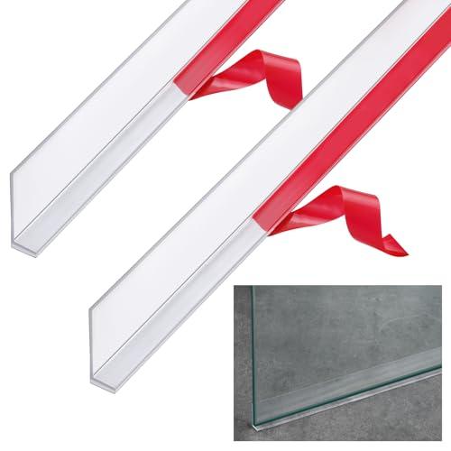 Newtay 2 Pcs Long Clear Vinyl L-Type Seal Strip with Pre-Applied Self Adhesive Shower Threshold Water Dam Barrier Bathroom Glass Door Seal Strip for Gap Frameless Shower Door