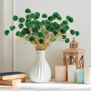 Hananona 12 Pcs Artificial Chrysanthemum Flowers, Green Kiku Pom Pom Mums Flower Faux Floral Arrangements Centerpiece for St Patrict Day Home Kitchen Decor (12, Blackish Green)