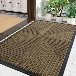 Arotive Front Door Mat Indoor Outdoor Entrance, Heavy Duty Non-Slip Rubber Doormats, Low Profile, Easy Clean, Dirt Trapper Entryway Floor Mats for Outside, Garages and Patios, 29.5x17, Light Brown