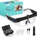 Magnifying Glass with Light, Flip-up Headband Magnifier with 3 Light Colors, 4 Detachable Lenses 1.5X to 5.0X, Hands Free Headset Magnifiers for Close Work Crafts Soldering Repair Jewelry (Black)