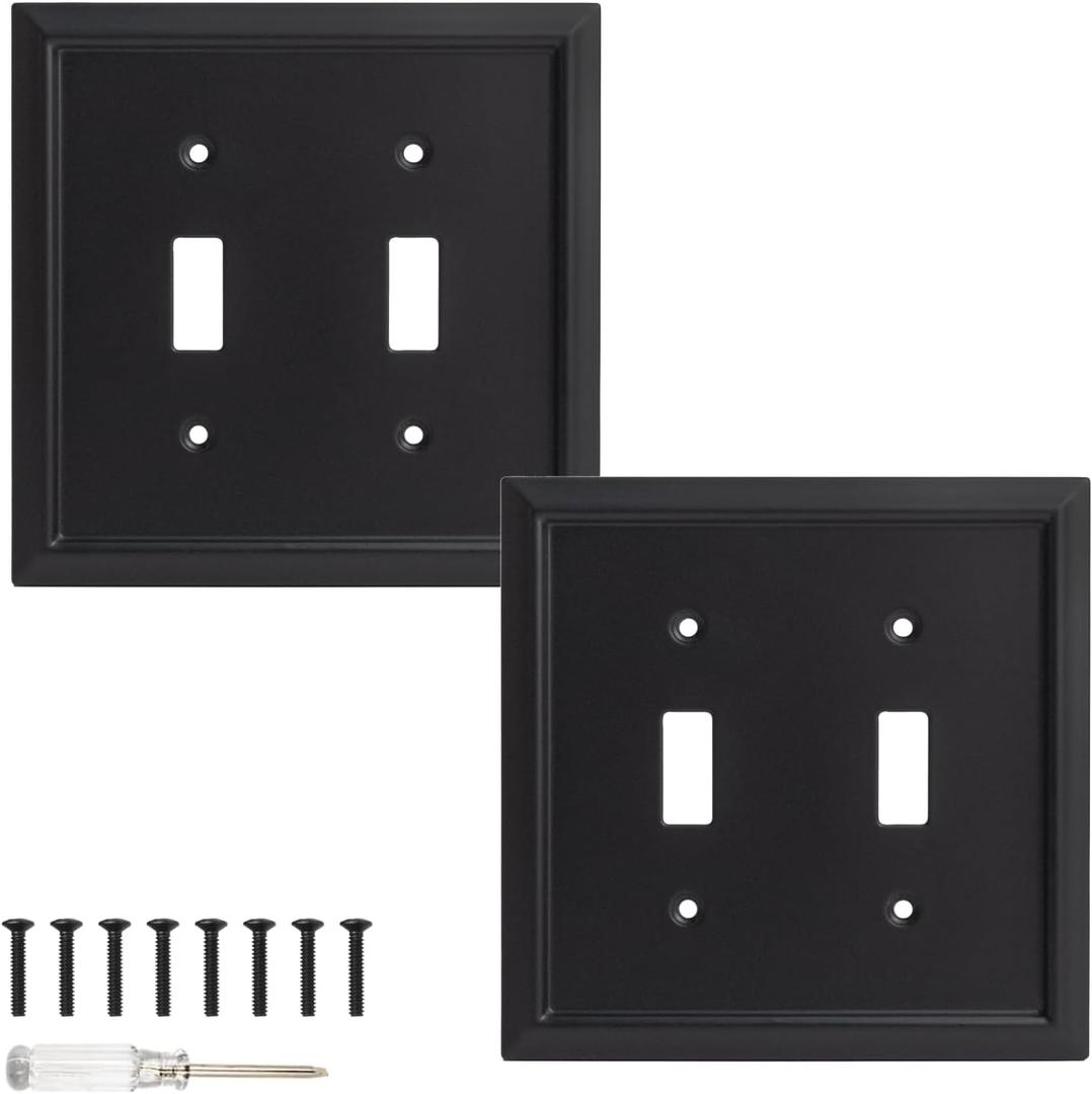 Wall Plate, Duplex Outlet Covers, Matte Black Light Switch Cover - Natural Bamboo Fiber Electrical Outlet Cover Plate Variety of 13 Styles: Duplex/Toggle/Combo (2 Gang Toggle 2 Pack)