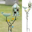 HLQMFHT 56" H Bird Baths and Bird Houses with Pole,Metal Bird Bath Bowl,birdhouses for Outdoors,Bird Bath with Stake,Garden Yard Decor
