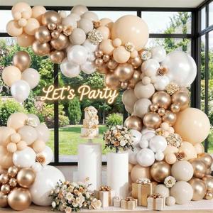 KARLURE Champagne Balloon Arch Kit, Pearl White Sand Nude Champagne Gold Balloons for Engagement Bridal Shower Wedding Birthday Baby Shower Party Decorations
