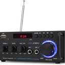 Pyle 200W Bluetooth Compact Power Amplifier - Wireless 2 Channel Audio Receiver with Dual Karaoke Mic Input - RCA - USB-A + SD Card MP3 Player - FM Radio - AUX in - Remote Control - PDA29BU