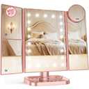 HUONUL Makeup Mirror, Vanity Mirror with Lights, 2X/3X/10X Magnification, Touch Control, Trifold, Dual Power Supply, Valentines Day Gifts for Her, Gifts for Women, Wife, Mom, Girls, Dorm Room Essentials