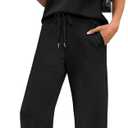WIHOLL 2 Piece Sets for Women Casual Summer Travel Vacation Outfits Short Sleeve Wide Leg Crop Pants Lounge Sets (Black, XXL)