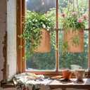 2 Pcs Hanging Planters for Indoor Outdoor 6'' Washed Cowhide Plant Basket Hanging Hanger Flower Pot Plant Holder Decorative Container for Home Wall Decor