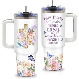 Christian Gifts for Women 40oz Faith Prayer Tumbler with Handle and Straws, Stainless Steel Insulated Travel Coffee Mugs, Leak-Proof, Inspiring Religion Birthday Biblical Pastor Appreciation Gifts Cup