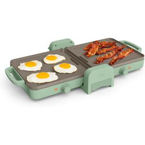 Bella 10"x 20" Ceramic Fold-n-Store Dual Temp Griddle, Fits-anywhere Kitchenware, EverGood Ceramic Nonstick Coating, 2 Temperature Zones up to 400F, Dishwasher Safe Drip Tray, 1500 Watt, Seaglass